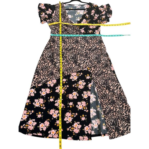 ASOS DESIGN Crinkle Wrap Midi Tea Dress Leopard & Ditsy Print | 14 - Picture 12 of 13